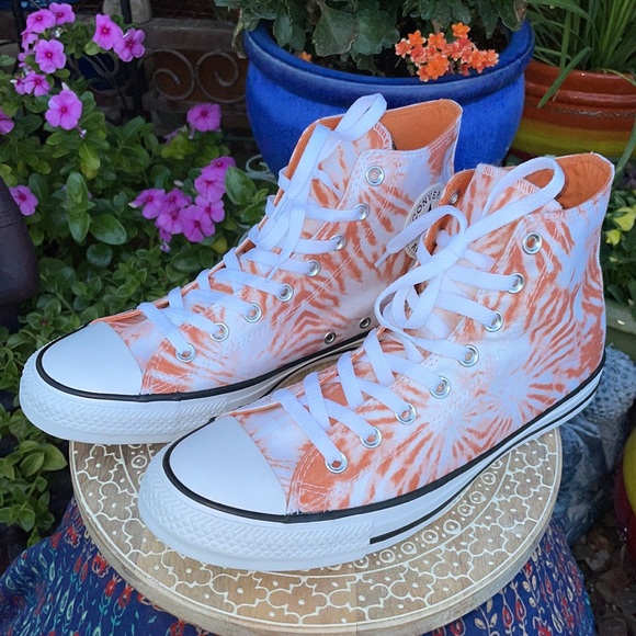New Orange Sunburst Tie Dye Converse Hi Tops Sz 11 - Picture 11 of 15